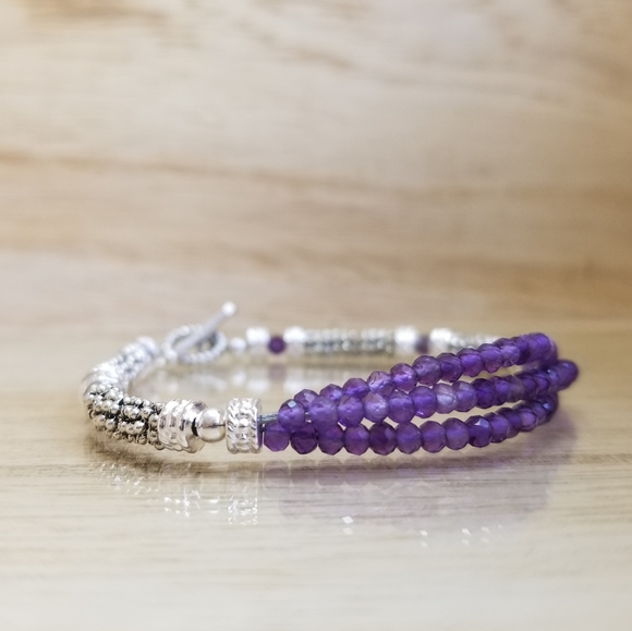 Two Tone Amethyst Ladies Toggle Bracelet - Picture 2 of 16